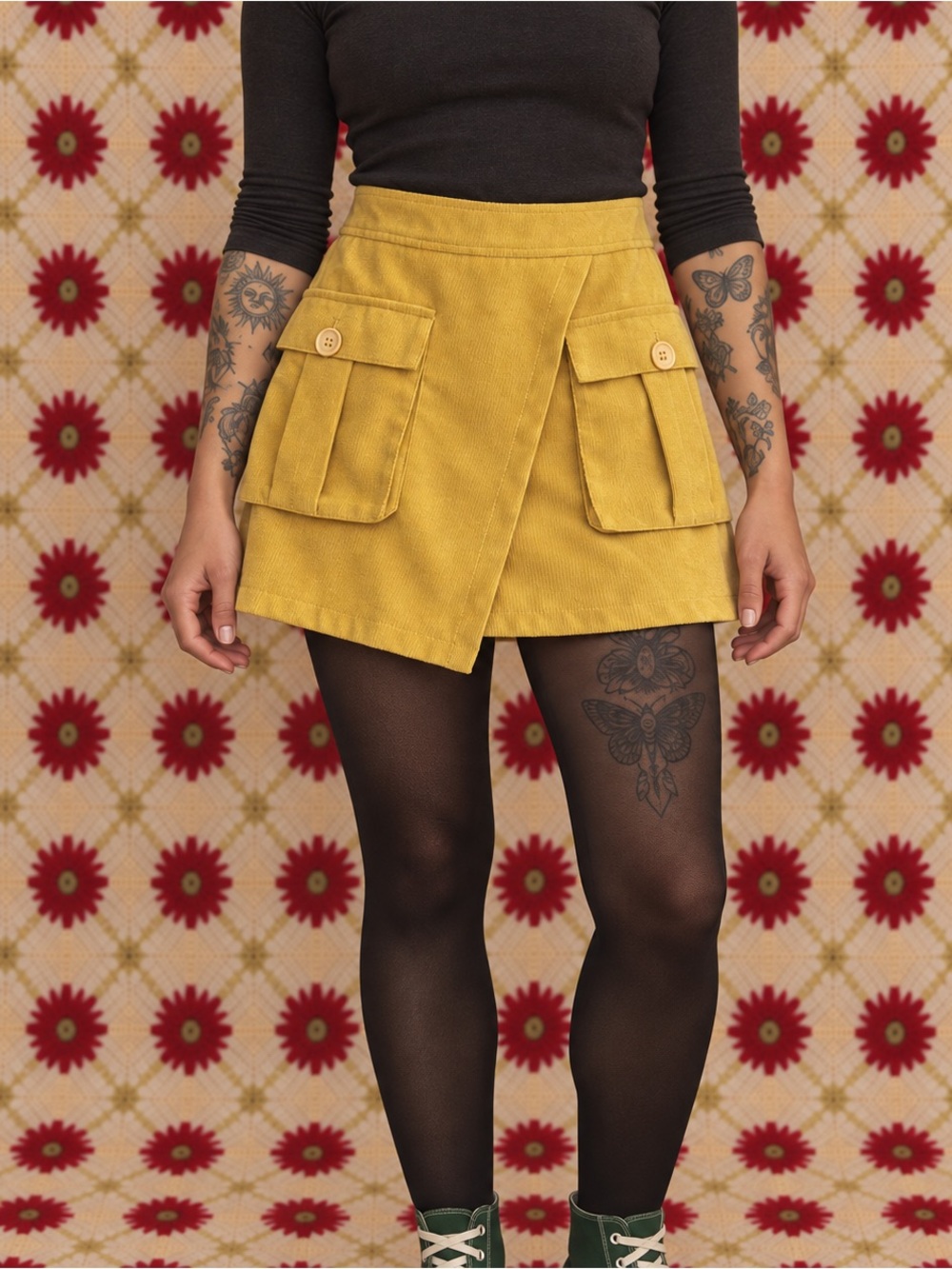 Sassy Hill Fashion Mustard Corduroy Cargo Mini Skirt Size Small